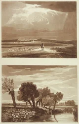 Een Effect na een storm... en Tijdelijk Effect, Uitzicht in Battersea Marsh, illustraties uit Een Verhandeling over Landschap en Effect in Waterkleuren, 1841