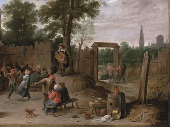Een dorpskermesse bij Antwerpen (olieverf op koper)