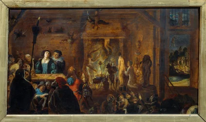 Sabbatscène. Schilderij door David II Teniers, genaamd de Jonge. Vlaamse school