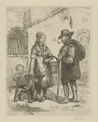 Boer en boerin bij een hoeve