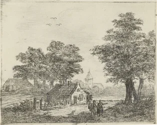 Landschap met wandelaars