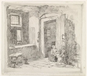 Interieur met openstaande deur