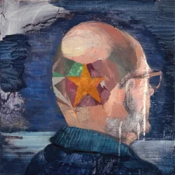 Zelfportret 3 (Tonsure, Marcel Duchamp), 2021 (olieverf op linnen)
