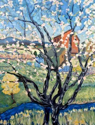 Uitzicht op kersenbloesem, 2020 (acryl op doek)