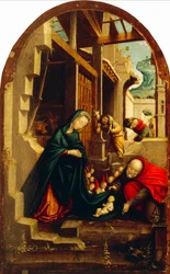 Geboorte met aanbiddende engelen en herders