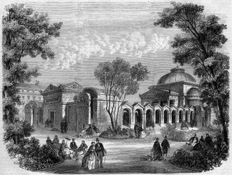 Boetekapel op het Louis XVI-plein in Parijs, gravure naar een tekening van Delannoy, in 