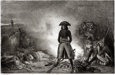 Napoleon Bonaparte kampeert tussen zijn soldaten in 1796 tijdens de Italiaanse veldtocht