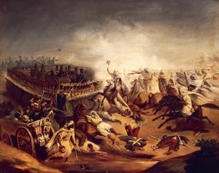 Algerijnse tegenaanval bij Constantijn tijdens koloniale oorlogen, november 1837, naar Denis Auguste Marie Raffet (1804-1860)