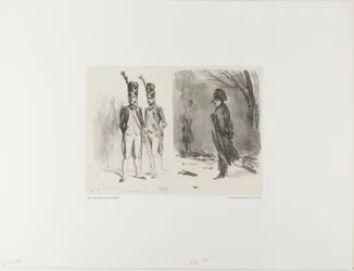 Blad met Schets (Grenadier van de Garde, Napoleon in een Bivak)