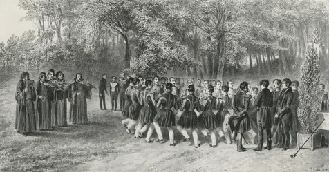 Wallachian Ronde, uitgevoerd door de Tsiganes en gedanst door de Muzikanten van het Tweede Regiment bij het Huis van Prins Ghika, Ghospodar, Wallachia, 1839