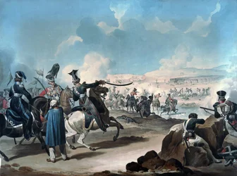 Russische cavalerie valt Franse infanterie aan bij Borodino