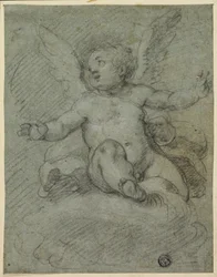 Putto Zittend op Wolken