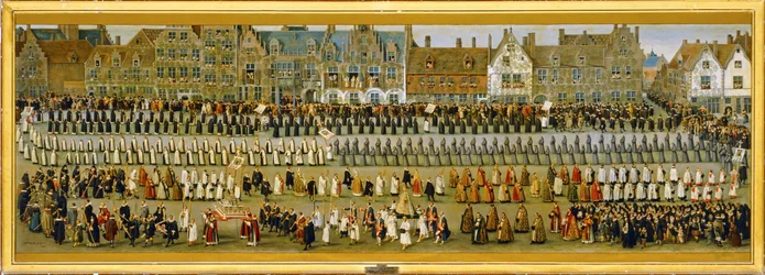 Feestelijkheden van de Ommeganck of Papagayo, in Brussel: Processie van religieuze ordes en monniken ... (schilderij op doek)