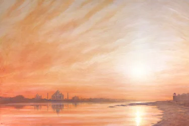 Taj Mahal bij zonsondergang