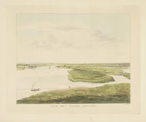 Gezicht op de Waal ten noordoosten van Nijmegen Naar het noord-oosten Gezichten rondom de stad Nijmegen Geldersch panorama of rondgezicht naar het leven geteekend op belvedère te Nymegen