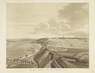 Gezicht op het landschap ten zuidoosten van Nijmegen Gezichten rondom de stad Nijmegen (serie) Geldersch panorama of rondgezicht naar het leven geteekend op belvedère te Nymegen (serie)