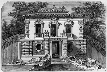 Yuanmingyuan Europees Paleis, de perfecte Clarte Tuin bij Ete Paleis nabij Peking. Gravure naar een tekening van Deroy, in 