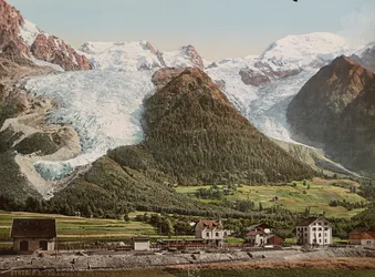 Chamonix station en Glacier des Bossons, ca.1890-1906 (fotochrom afdruk)