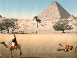 Rustende Bedoeïenen bij de Grote Piramide van Gizeh, ca. 1895
