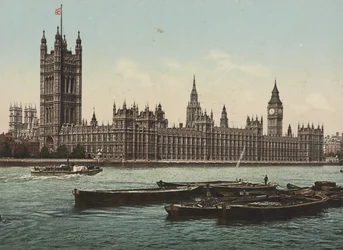 Houses of Parliament vanaf de rivier, Londen, ca. 1890-1900 (fotochrom)