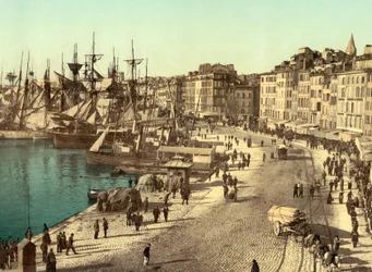 Oude haven (Vieux-Port), Marseille, Frankrijk, ca. 1890-1900 (fotochrom)