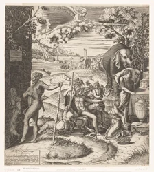 Voorbereidingen voor het huwelijksfeest van Amor en Psyche (linkerdeel)