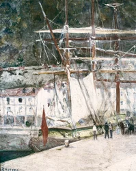 Uitzicht op de haven van San Sebastian (San Sebastian, San Sebastian) in Spanje. Schilderij door Dario de Regoyos (1875-1913) San Sebastian. Gemeentelijk Museum van San Telmo