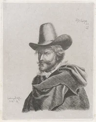 Portret van Peter Paul Rubens met mantel en hoge hoed
