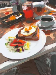 Desayuno intervenido, 2018 (schilderij op fotografie)