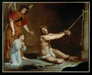 Christus vastgebonden aan de schandpaal, overdacht door de christelijke ziel (schilderij op doek)