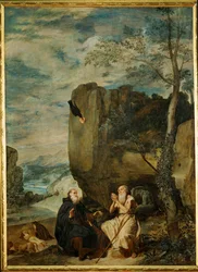 De heilige Antonius de Grote en de heilige Paulus, de eerste kluizenaar, ca. 1642 (schilderij op doek)