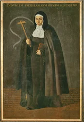 De eerbiedwaardige moeder Jeronima de la Fuente, non in het klooster Santa Isabel de los reyes ... (schilderij op doek)