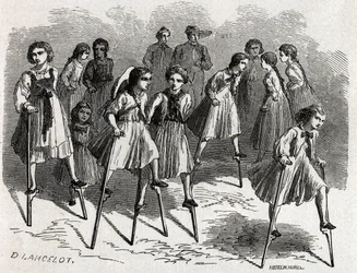 Het spel van de echasse in Ulm, ontworpen door Lancelot, ter illustratie van Victor Duruy