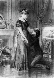Illustratie voor Bekentenis van een Kind van de Eeuw, roman door Alfred de Musset (1810-1857), gravure naar tekening door Diogene Ulyssee Napoleon Maillart (1840-1926)