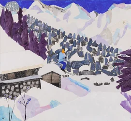 Skiën thuis (collage)