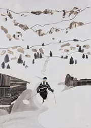 Skiën naar de lunch (collage)