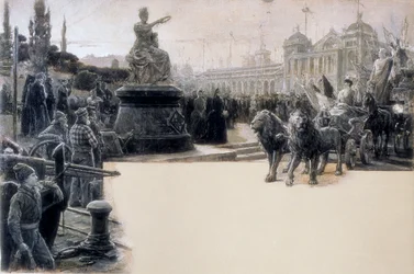 Allegorie van de Wereldtentoonstelling gevierd in Barcelona in 1888