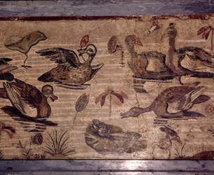 Romeins Mozaïek uit Pompeii van eenden en kikkers in een watertuin, 1e eeuw