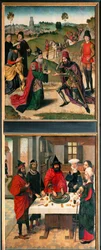 Altaar van het Laatste Avondmaal, linkervleugel: boven: Abraham en Melchisedek (schilderij op hout)