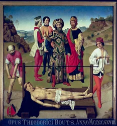 Het Martelaarschap van Sint Erasmus, centraal paneel van het Drieluik van Sint Erasmus, ca. 1460