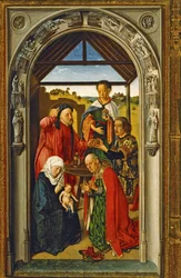 De aanbidding van de Wijzen (schilderij op hout)