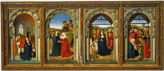 De annunciatie - De visitatie, de heilige Maria bezoekt de heilige Elisabeth - De aanbidding van de engelen - De aanbidding van de Wijzen (hijgen)