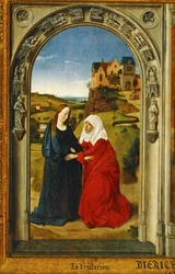 De visitatie, de heilige Maria bezoekt de heilige Elisabeth (schilderij op hout)
