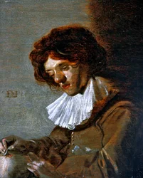 Studie van een jonge man die een schedelboring uitvoert