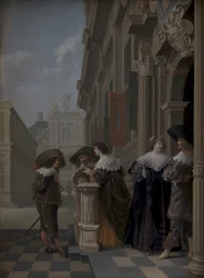 Gesprek buiten een paleis