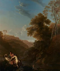 Dutch: Italianiserend landschap met badende nimfen Italianate landscape with nymphs bathing