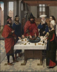 Het Laatste Avondmaal altaarstuk: Pesach Seder linker vleugel, 1464-1468