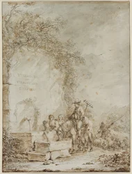 Frontispice voor een Album van Tekeningen: Boeren bij een Fontein (recto)
