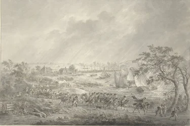 Overtocht van de Engelse en Hannoverse troepen uit Nijmegen naar Lent over de schipbrug over de Waal, 7 november 1794