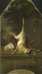 Stilleven met dode haas en patrijzen